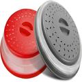[2 Pack]Microwave Splatter Cover Vented Collapsible Microwave Food Cover With Easy Grip Handle Dishwasher-Safe BPA-Free Silicone & Plastic 10.5 Round (Red Gray)