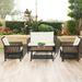 Gymax 4PCS Cushioned Patio PE Wicker Conversation Furniture Set w/ Acacia Wood Tabletop