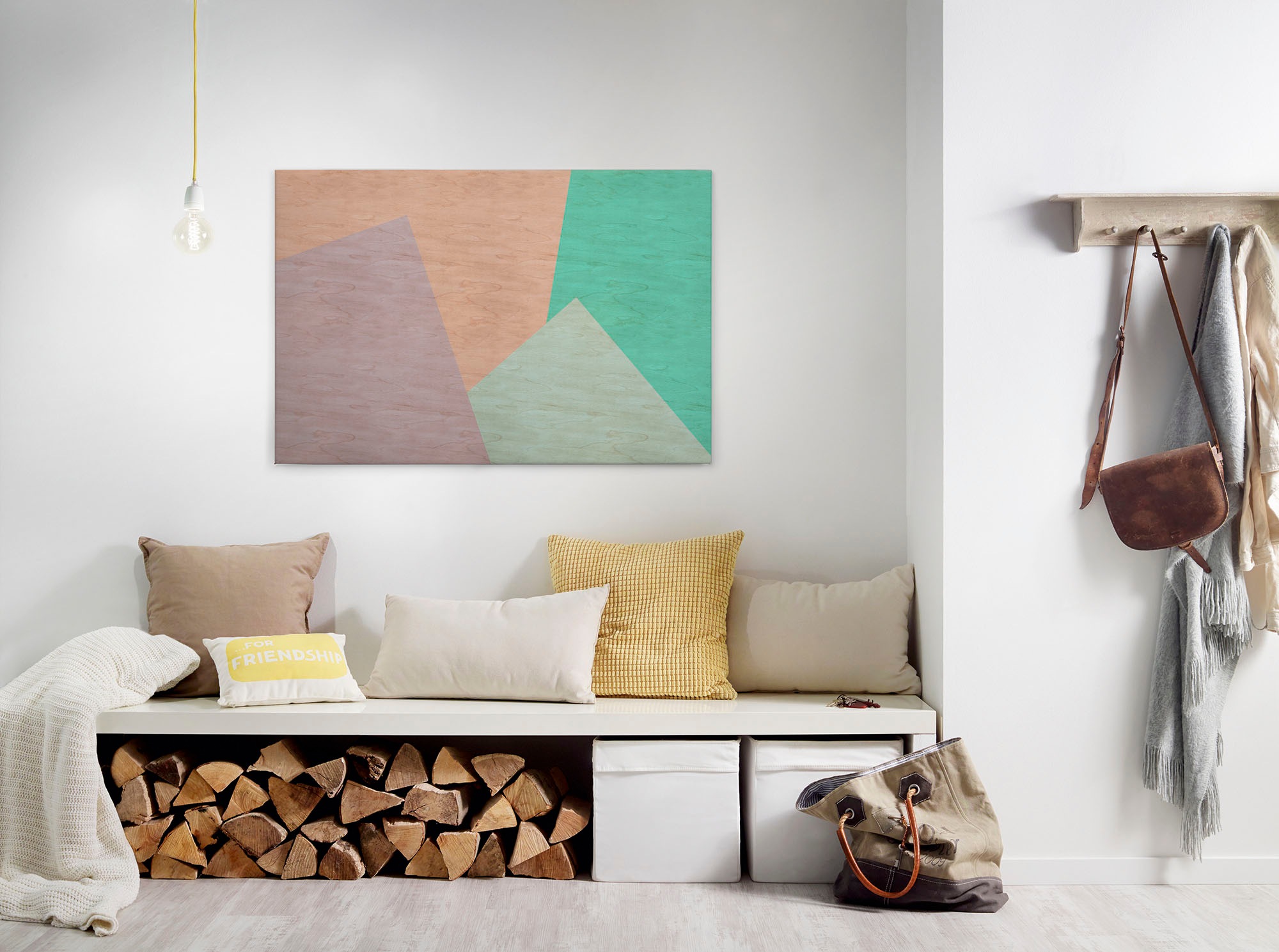 Leinwandbild A.S. CRÉATION "inlay", bunt (farbe rahmen: holzfarben, farbe bild(er): bunt, grün, braun), B:90cm H:60cm, Holz, Stahl, Bilder, Keilrahmen Farben Bunt Grafisch Abstrakt Leinwand-Bild Wohnzimmer Wand Image
