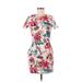 Shein Casual Dress - Sheath Crew Neck Short sleeves: White Floral Dresses - Women's Size Medium