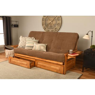 Queen-size Phoenix Futon with Storage in Butternut Finish with Marmont Mocha Mattress - KFQPHDBTMMOCHLF5MD4