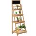 Decorative Wooden 4-Tier Chalkboard Ladder Shelf, Flower Plant Pot Display Shelf Bookshelf, Plant Flower Stand, Natural