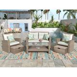 4 Piece Outdoor Conversation Set All Weather Wicker Sectional Sofa, Patio Furniture Set