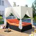 Outdoor Patio Wicker Sunbed Daybed with Water-resistant Cushions and Canopy