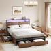 17 Stories Antioch Bed Frame w/ 4 Drawers, Metal Frame w/ LED Light & Outlet, Storage Headboard Wood & Metal/Metal in Brown | Wayfair