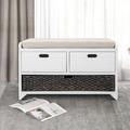 Red Barrel Studio® Drawers Storage Bench Linen/Solid + Manufactured Wood in Brown | 20.01 H x 32.01 W x 11.81 D in | Wayfair