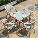 Bayou Breeze Alaksm Square 4 - Person Outdoor Dining Set Glass/Wicker/Rattan/Mosaic in Green/White | 31.5 W x 31.5 D in | Wayfair