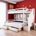 Gurvan Twin Extra Long over Full 2 Drawer Standard Bunk Bed w/ Bookcase by Harriet Bee Wood in White | 66.1 H x 118.3 W x 97.2 D in | Wayfair