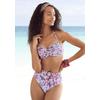 Highwaist-Bikini-Hose S.OLIVER "Scatter", Damen, Gr. 34, N-Gr, lila (lila, bedruckt), Recycling-Polyamid, Microfaser, floral, Badehosen, mit abnhembarem Gürtel