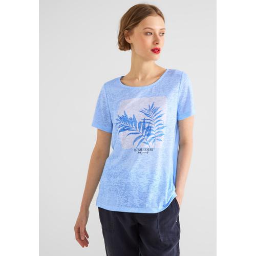 T-Shirt STREET ONE Gr. 42, blau (light splash blue) Damen Shirts Jersey mit Burnout-Optik