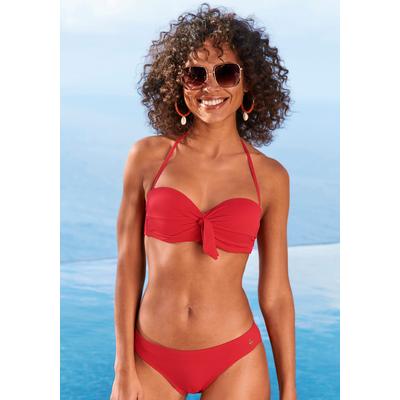 Bügel-Bandeau-Bikini-Top LASCANA "Cana", Damen, Gr. 34, Cup E, rot, Recycling-Polyamid, unifarben, strukturiert, Bikini-Oberteile, mit Schleife vorne Image