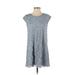 Max Studio Casual Dress - Shift Crew Neck Short sleeves: Blue Print Dresses - Women's Size X-Small