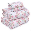 RUVANTI 100% Cotton Sheets for Queen Size Bed - Crispy Cooling Percale Sheets - Breathable & Durable Queen Sheet Set - 16 Inches Deep Pocket Queen Size Sheets - Pink & Green Floral - 4 Pieces
