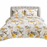 Red Barrel Studio® White/Yellow/Gray Microfiber Reversible 3 Piece Quilt Set Cotton in Gray/White/Yellow | Queen | Wayfair