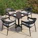 Corrigan Studio® Iy Square 4 - Person 27.56" Long Outdoor Dining Set w/ Cushions Wood/Plastic in Black/Brown | 27.56 W x 27.56 D in | Wayfair