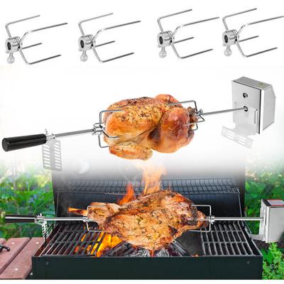 Aufun - Grillspieß Set, mit 4 x Fleischklammer, 1 x Motor, elektrischer Edelstahl Drehspieß (Motor