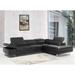 Picone Black Leather Sectional Sofa with Chaise and Adjustable Headrests