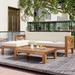 5-Piece Outdoor Solid Wood Sectional Seating Group Set, Simple Style Patio Sofa Sets with Tea Table and Cushion