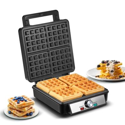 Belgian Waffle Maker with Non-Stick Surfaces, 1200W , Black/Silver