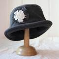 Dark Grey Fleece Cloche Hat, Winter Charcoal Warm Flowery Soft Chemo Mother's Day Gift