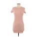 Divided by H&M Casual Dress - Bodycon Crew Neck Short sleeves: Pink Print Dresses - Women's Size Medium