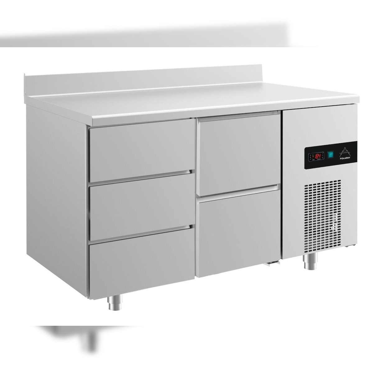 A&S polarny Gastro Edelstahl Kühltisch Umluft 3 links /2 Schubladen rechts Aufkantung, 1400x700x850mm -2/+8°C Image