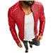 Fomlatr Men s Motorcycle Bomber Jacket Faux Leather Zipper Stand Collar Jacket With Pocket