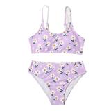 ZRBYWB Summer Big Kids Girls Swimsuit Bathing Suits Two Piece Swimsuit Kids Purple Floral Print Bikini Set Swimwear 6 To 12 Years Baby Girl Clothes
