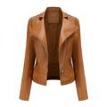 Pgeraug Jackets for Women Womens Leather Jackets Motorcycle Coat Short Lightweight Pleather Crop Coat Coats for Women Coffee 2Xl