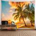 Sunset Ocean Beach Tapestry Coconut Tree Seascape Tapestry Wall Hanging Palm Trees Tapestry Bohemian Tropical Sea Landscape Tapestry Nature Scenery for Living Room Home Decor 79 W x 59 H