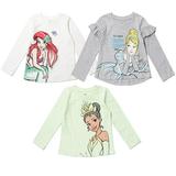 Disney Princess Tiana Cinderella Ariel Toddler Girls 3 Pack Long Sleeve T-Shirts Toddler to Big Kid