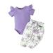 B91xZ Toddler Girl Outfits Toddler Kids Girls Outfit Soild Short Sleeves Romper Floral Prints Pants 2pcs Set Outfits Size 6-12 Months