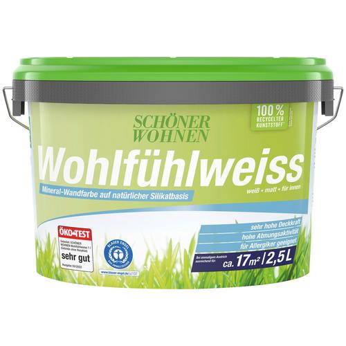 „SCHÖNER WOHNEN-FARBE Wand- und Deckenfarbe „“Wohlfühlweiss““ Farben 2,5 Liter, weiß, Mineral-Wandfarbe – allergikergeeignet Gr. 2,5 l 2500 ml, weiß Wandfarbe“