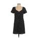 All V Neck Short sleeves:Row Casual Dress - Mini V Neck Short sleeves: Black Polka Dots Dresses - Women's Size Small