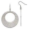 Stainless Steel Polished and Textured Circle Dangle Shepherd Hook Earrings