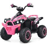 OLAKIDS Kids Ride on ATV 12V 4 Wheeler Quad Toy Vehicle with Music Horn High Low Speeds LED Lights Electric Ride On Toy Battery Powered Wheels Car for Kids Over 3 Years Old (Coral)