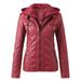 Ladies Slim Leather Jacket Women s Slim Leather Stand Collar Zip Motorcycle Suit Belt Coat Jacket Tops Long Sleeve Shirts for Women Reduced Price and Clearance Sale