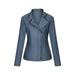 SMihono Clearance Cardigan With Pocket Slim Fit Women Fashion Zip Up Long Sleeve Lapel Faux Leather Short Coat Jacket Solid Color Hoodless Female Outerwear Blue XL