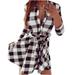 Hot6sl Dresses for Women Women s Fashion Casual Lapel 3/4 Sleeve Shirt Plaid Tie Bowknot Mid-Waist Dress Hot25sl4486706