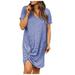 Paptzroi Women s Fashion Solid Color Tie the knot V-Neck Short sleeves Leisure Dress