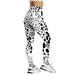 CLZOUD Womens Yoga Leggings White Polyester Spandex Print High Waist Pants for Womens Leggings Tights Compression Yoga Running Fitness High Waist Leggings L