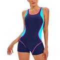 DxhmoneyHX Womens Sport One Piece Swimsuit Color Block Print UPF 50+ Athletic Training Bathing Suits Workout Swimwear