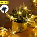 SHELLTON 50 LED Dragonfly Lights Solar String Outdoor Solar Garden Lights Indoor and Outdoor Decoration Garden Patio Decoration Waterproof Dragonfly Rope Lights Warm White