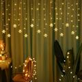 Rosnek LED Snowflake Curtain String Lights Memory 8 Modes Flashing Window Hanging Lights Xmas Fairy Light Outdoor Party Home Decor