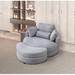 Barrel Chair - Latitude Run® 129.03Cm Wide Linen Swivel Barrel Chair & Ottoman Linen in Gray/White/Brown | 32.9 H x 50.8 W x 50.8 D in | Wayfair