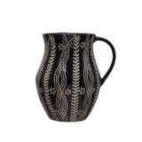 Birch Lane™ Baylor Stoneware Pitcher w/ Wax Relief Botanicals Ceramic/Earthenware/Stoneware in Black | 8.5 H x 7.75 W in | Wayfair