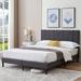 Latitude Run® Jadel Platform Bed Frame w/ Complete Headboard Upholstered/Linen in Gray/Black | 43.3 H x 56.1 W x 79.7 D in | Wayfair