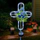 Qobumy 38 inch Cross Blue Flower Solar Light Outdoor Art Decoration - Solar Metal and Cross Blue Flower Craft Stake Light - for Scenes Such as Garden Lawn Patio Patio Cemetery or Auditorium.