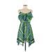 BCX Casual Dress - A-Line V Neck Sleeveless: Green Chevron/Herringbone Dresses - Women's Size Medium