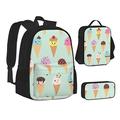 MEPED School Bookbags Set Ice Cream Cones Student Backpack with Lunch Box and Pencil Case School Backpack Boys Girls